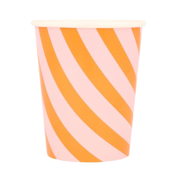 PINK & ORANGE STRIPY CUPS Meri Meri Bonjour Fete - Party Supplies