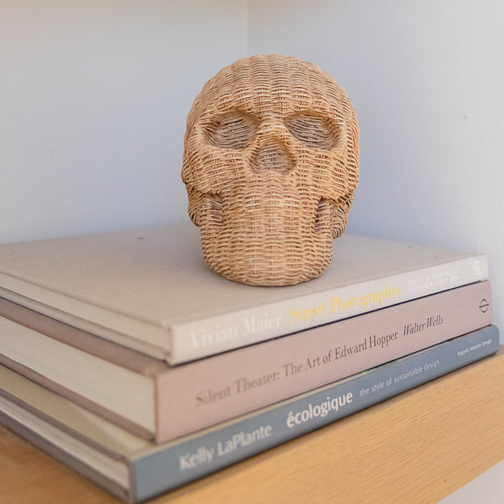 BASKETWEAVE PATTERN SKULL DECORATION Two's Company Halloween Home Decor BASKETWEAVE PATTERN SKULL DECORATION-1 Bonjour Fete - Party Supplies