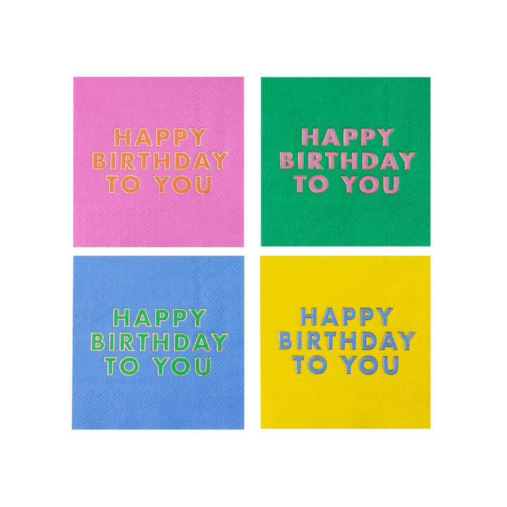 Bright multicolor Happy Birthday cocktail napkins for a birthday party dessert table