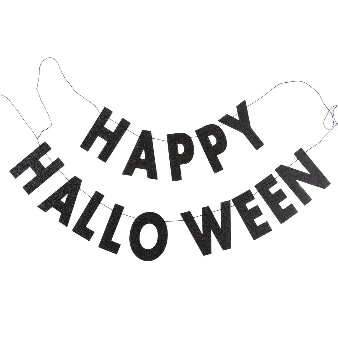 Happy Halloween Black Glitter Banner Bonjour Fete Party Supplies Halloween Party Decor