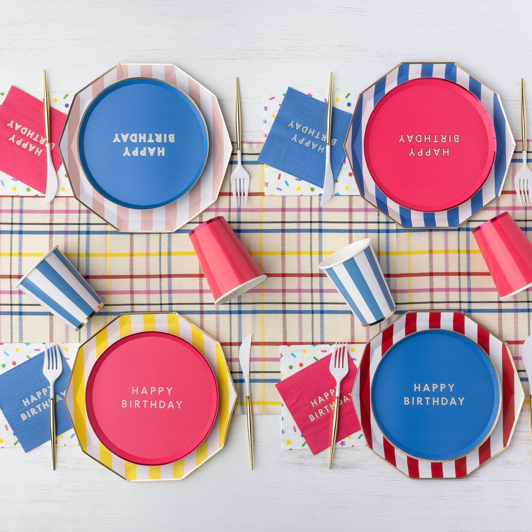 HAUTE PINK SIGNATURE HAPPY BIRTHDAY SMALL PLATES Bonjour Fete Plates HAUTE PINK SIGNATURE HAPPY BIRTHDAY SMALL PLATES Bonjour Fete - Party Supplies