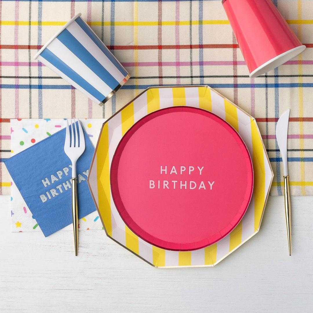 SOLEIL YELLOW SIGNATURE CABANA STRIPE PLATES Bonjour Fete Plates SOLEIL YELLOW SIGNATURE CABANA STRIPE PLATES Bonjour Fete - Party Supplies