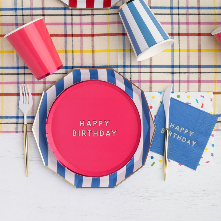 PALISADES BLUE SIGNATURE CABANA STRIPE PLATES Bonjour Fete Plates PALISADES BLUE SIGNATURE CABANA STRIPE PLATES Bonjour Fete - Party Supplies