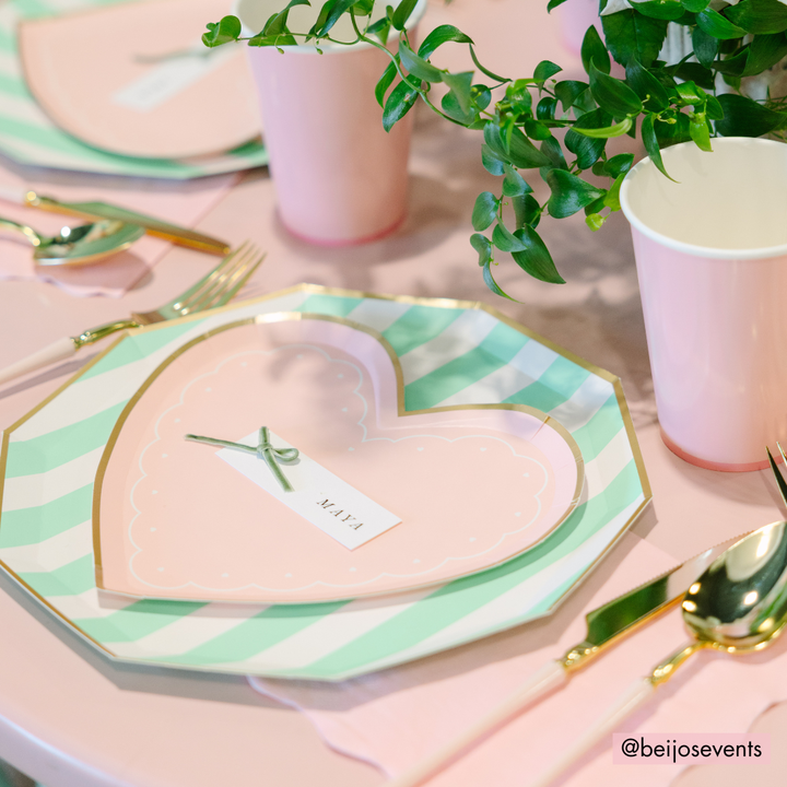 FRESH MINT SIGNATURE CABANA STRIPE LARGE PLATES Bonjour Fete Plates FRESH MINT SIGNATURE CABANA STRIPE LARGE PLATES Bonjour Fete - Party Supplies
