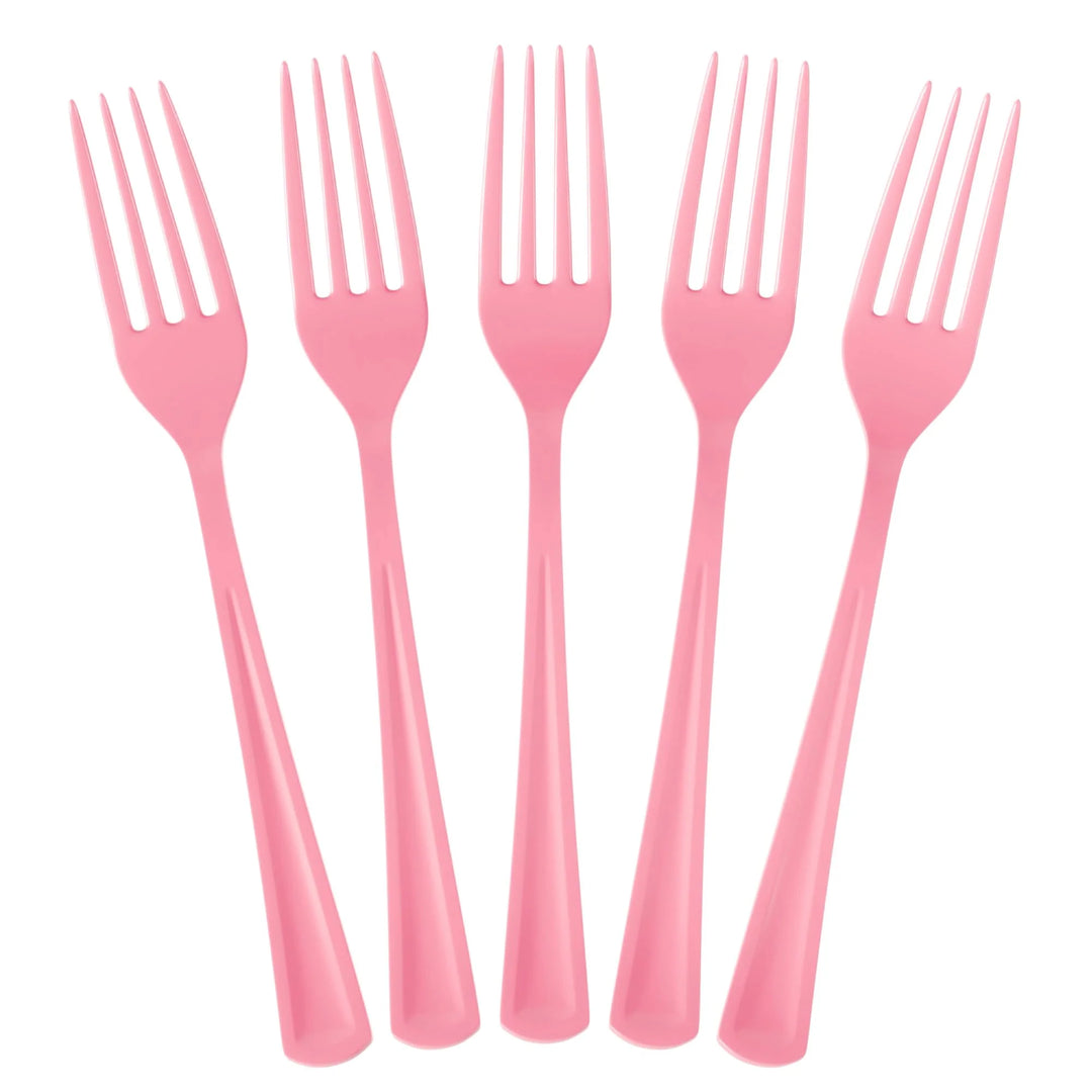 PINK PLASTIC FORKS Crown Display Cutlery PINK PLASTIC FORKS Bonjour Fete - Party Supplies
