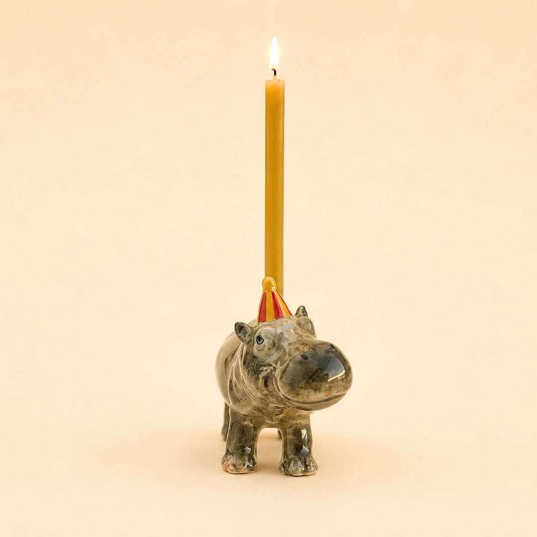 Hippo Cake Topper | Porcelain Party Animal | Candle Holder