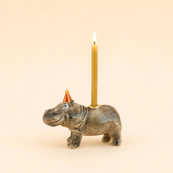 Hippo Cake Topper | Porcelain Party Animal | Candle Holder