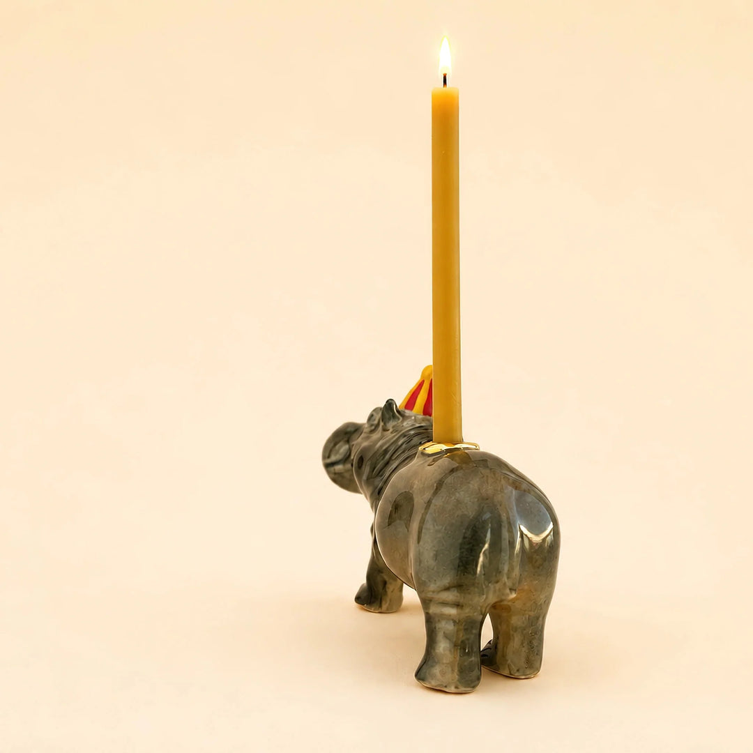 Hippo Cake Topper | Porcelain Party Animal | Candle Holder