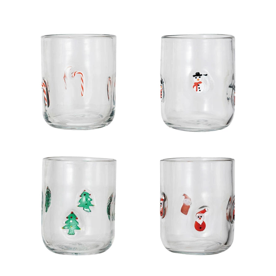HOLIDAY ICON GLASS CUP SET Creative Co-op Christmas Holiday Kitchen & Entertaining Bonjour Fete - Party Supplies