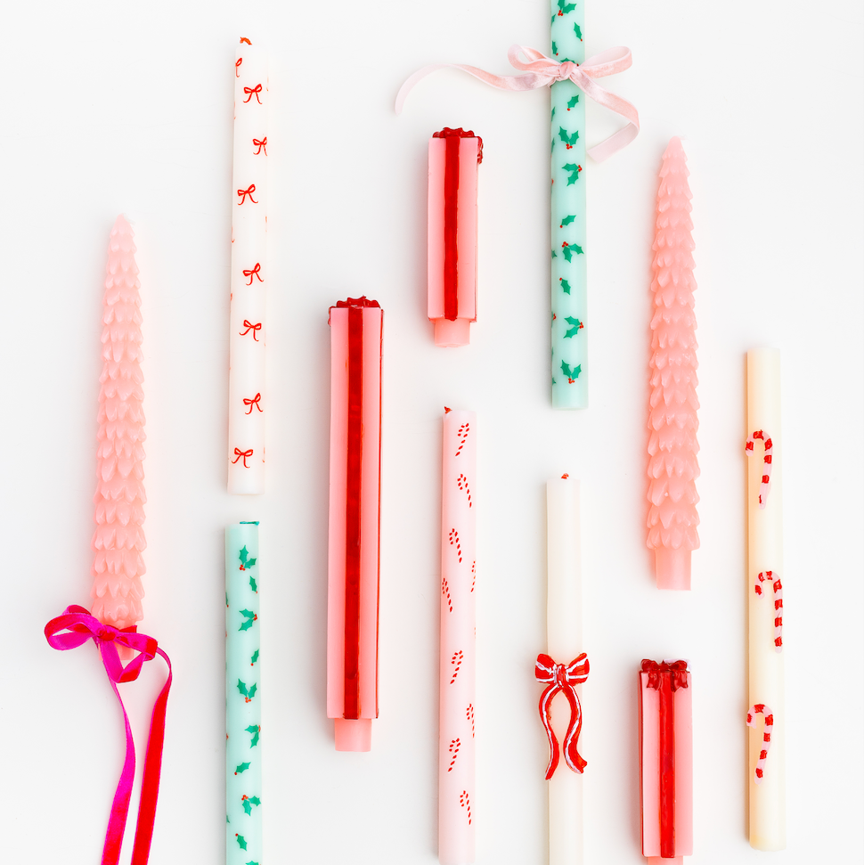 PINK & RED PACKAGE SHAPED TAPER CANDLES Creative Co-op PINK & RED PACKAGE SHAPED TAPER CANDLES Bonjour Fete - Party Supplies