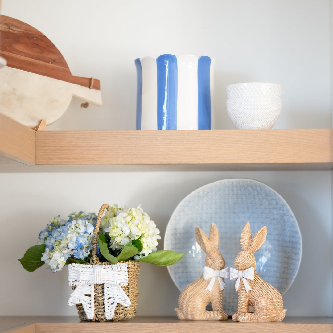 BASKET WEAVE BUNNY WITH BOW Two's Company Easter Home BASKET WEAVE BUNNY WITH BOW Bonjour Fete - Party Supplies