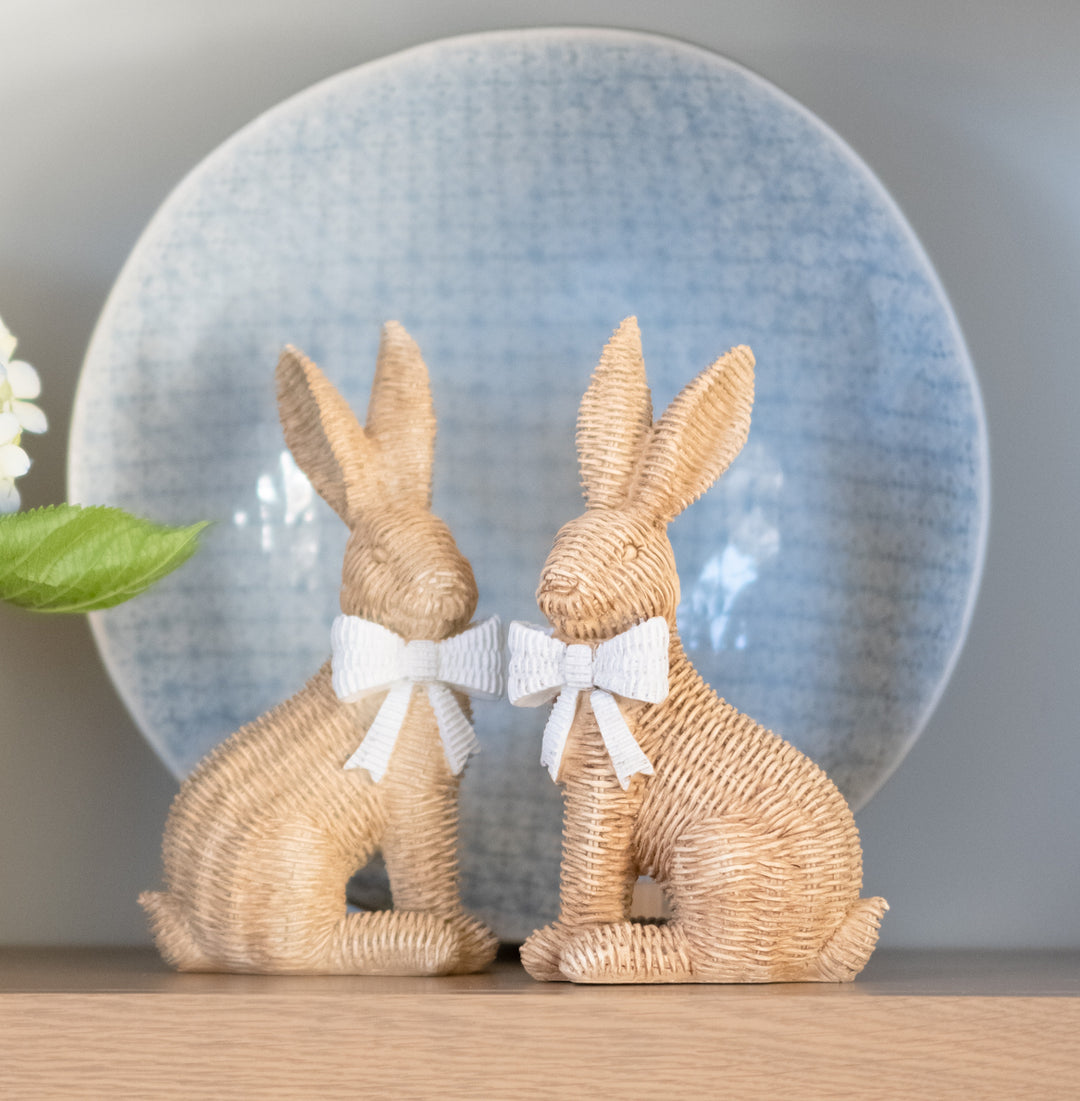 BASKET WEAVE BUNNY WITH BOW Two's Company Easter Home BASKET WEAVE BUNNY WITH BOW Bonjour Fete - Party Supplies