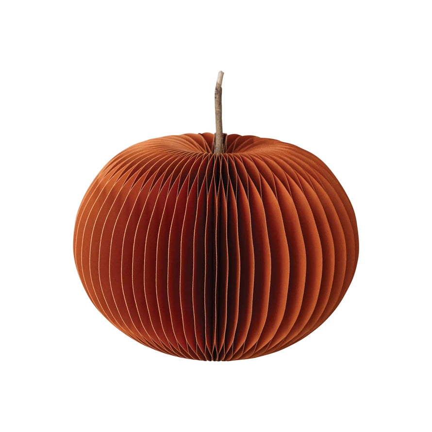 HONEYCOMB PUMPKIN WITH TWIG STEM Creative Co-op Halloween Party Decorations Bonjour Fete - Party Supplies