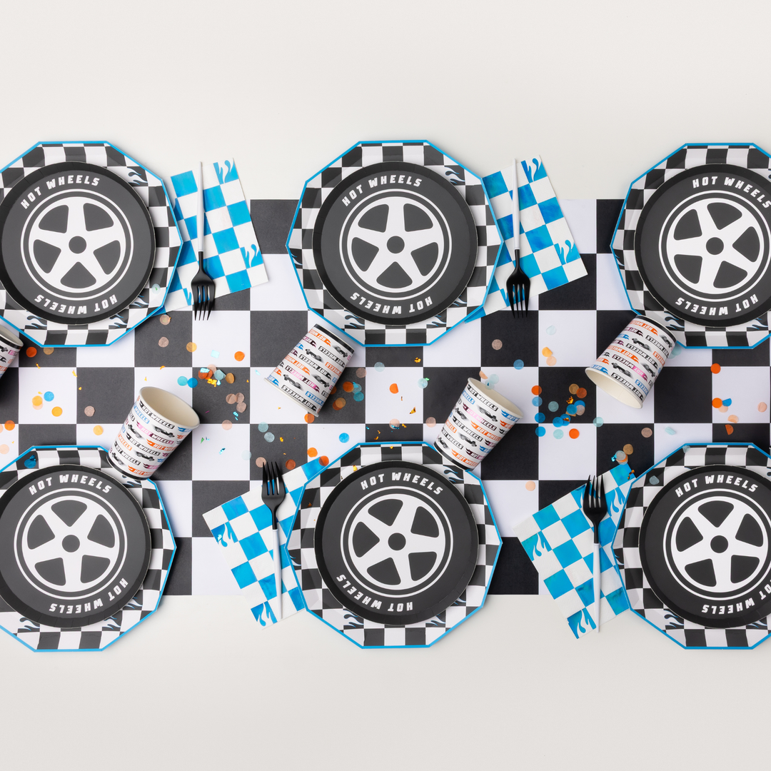 BLACK & WHITE CHECKER TABLE RUNNER Bonjour Fête Table Covers & Placemats BLACK & WHITE CHECKER TABLE RUNNER Bonjour Fete - Party Supplies