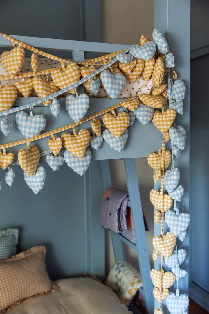 MINI GINGHAM - Baby Blue Hearts Garland Heather Taylor Home simple MINI GINGHAM - Baby Blue Hearts Garland Bonjour Fete - Party Supplies