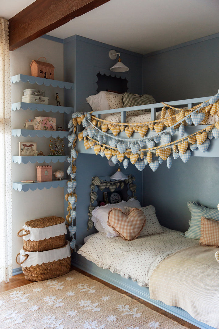 MINI GINGHAM - Baby Blue Hearts Garland Heather Taylor Home simple MINI GINGHAM - Baby Blue Hearts Garland Bonjour Fete - Party Supplies
