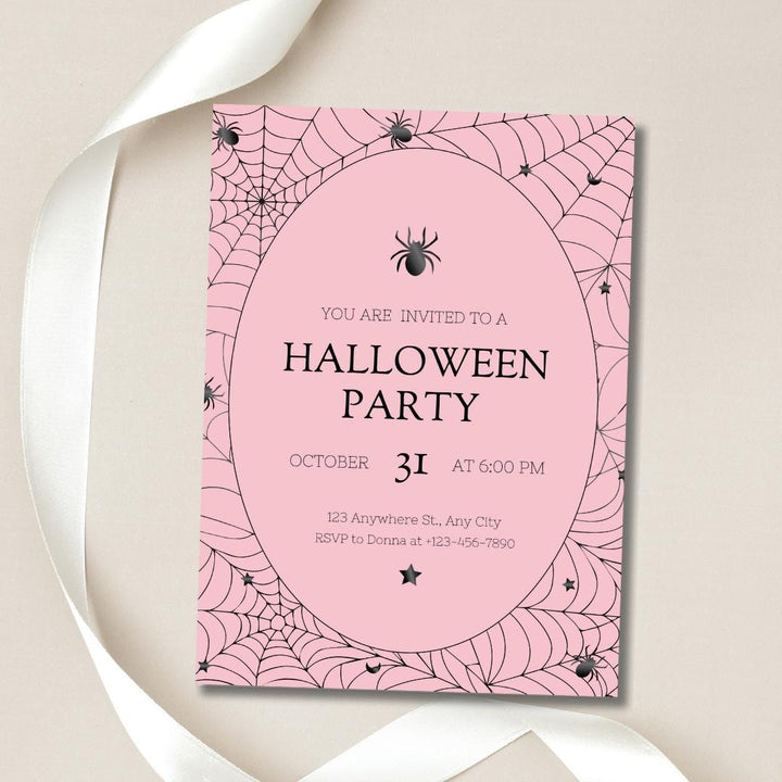 Pink Spider Web Halloween Party Invitation Download Bonjour Fête  Pink Spider Web Halloween Party Invitation Download Bonjour Fete - Party Supplies