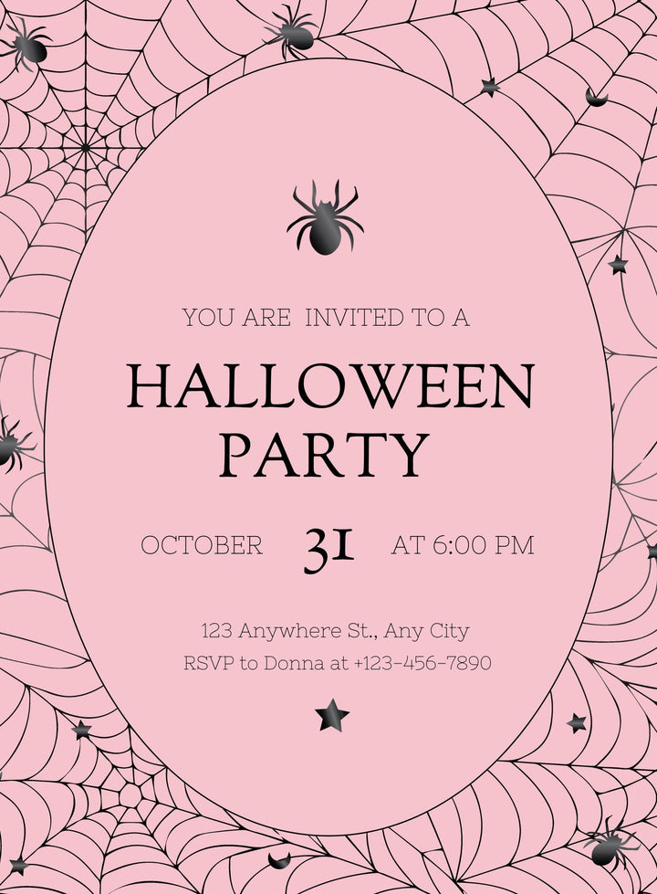 Pink Spider Web Halloween Party Invitation Download Bonjour Fête  Pink Spider Web Halloween Party Invitation Download Bonjour Fete - Party Supplies