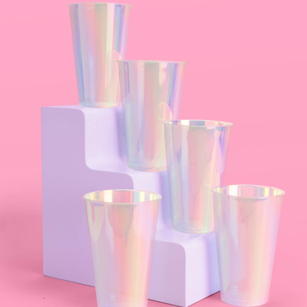 IRIDESCENT PLASTIC PARTY CUPS xo, Fetti Cups IRIDESCENT PLASTIC PARTY CUPS Bonjour Fete - Party Supplies