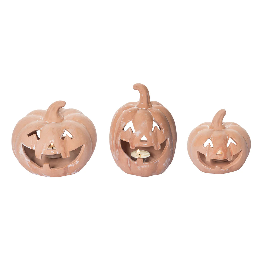 JACK-O-LANTERN CANDLE HOLDER SET Transpac Halloween Home Decor Bonjour Fete - Party Supplies