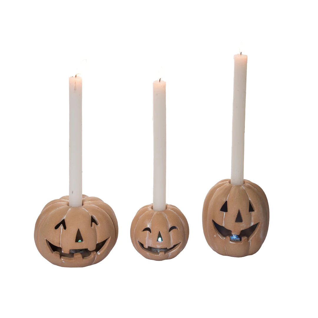 JACK-O-LANTERN CANDLESTICK HOLDER SET Transpac Halloween Home Decor Bonjour Fete - Party Supplies