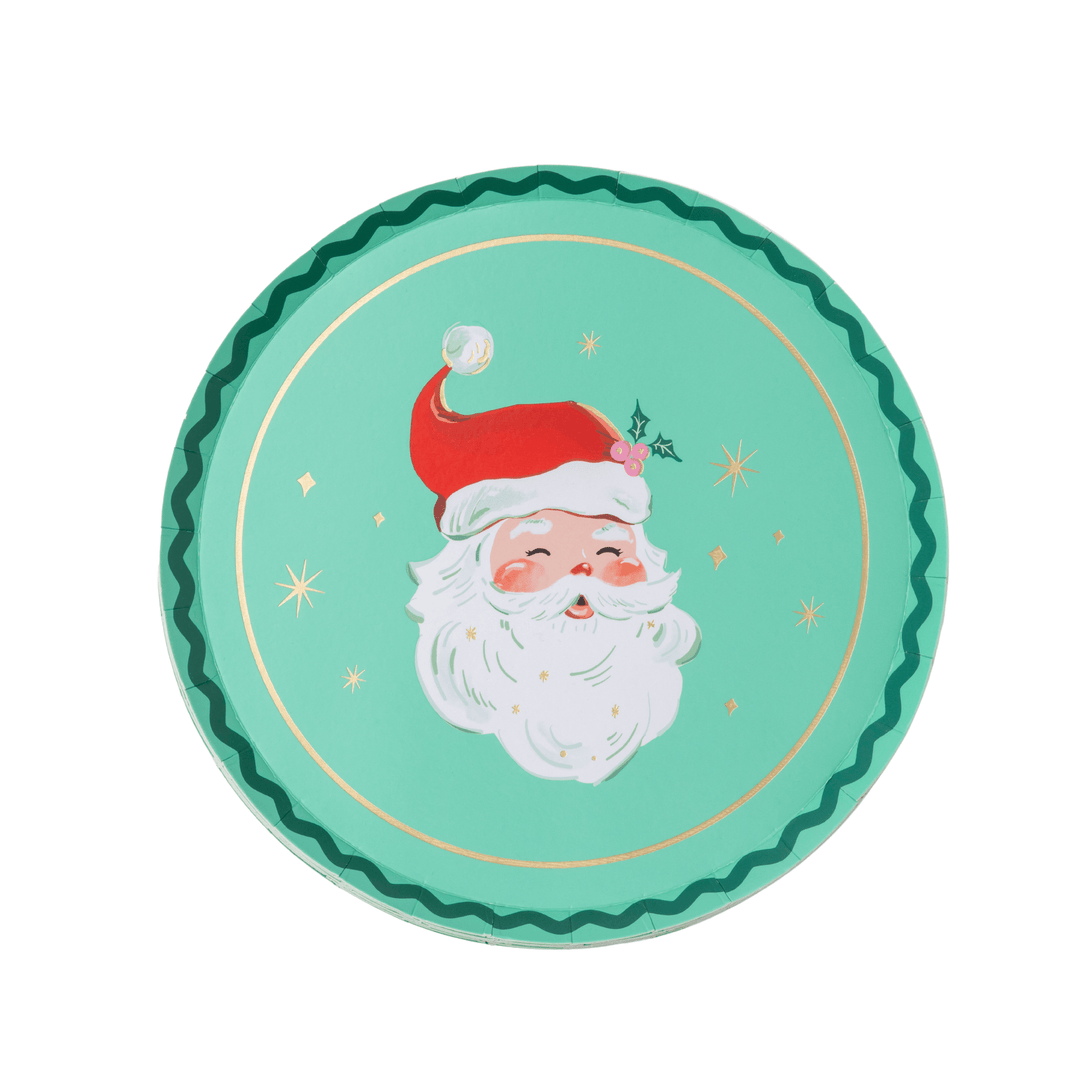 Red and green jolly Santa small plates for a kids' Christmas party