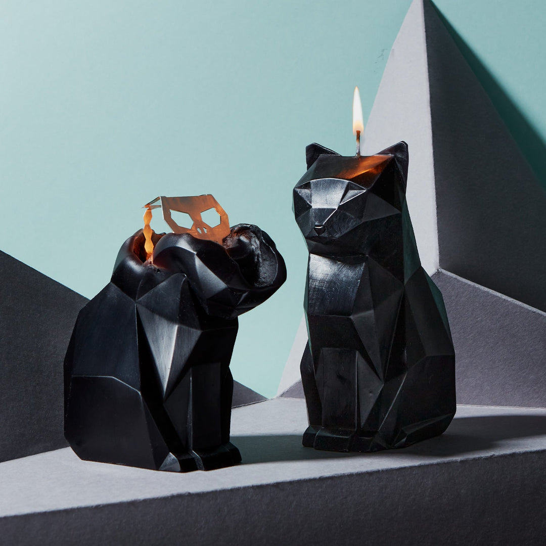 PyroPet Kisa cat candle in black, a sculptural cat shaped candle by 54Celsius