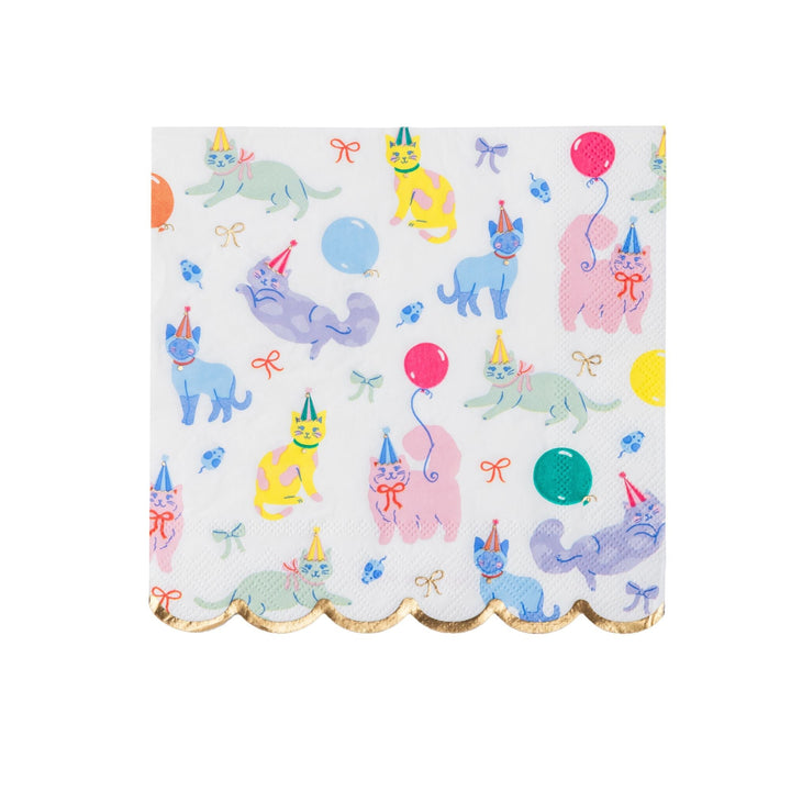Kitty cat print large paper napkins in pastel multicolor for a cat birthday party
