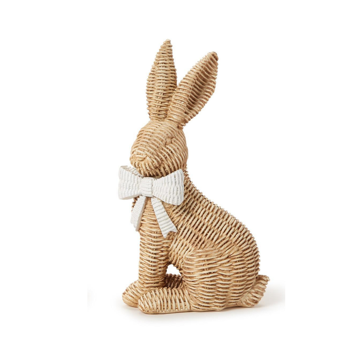 BASKET WEAVE BUNNY WITH BOW Two's Company Easter Home Left Facing Bunny BASKET WEAVE BUNNY WITH BOW Bonjour Fete - Party Supplies