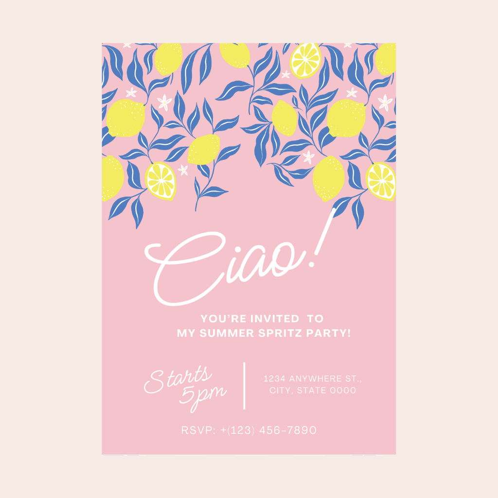LEMON ZEST CIAO DIGITAL PARTY INVITATION DOWNLOAD Bonjour Fête LEMON ZEST CIAO DIGITAL PARTY INVITATION DOWNLOAD Bonjour Fete - Party Supplies