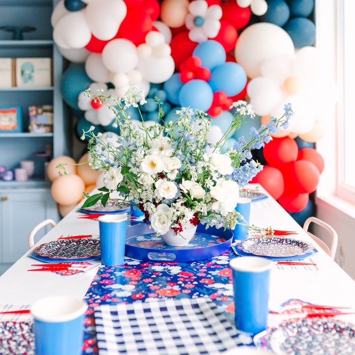 RED, WHITE & BLUE FLORAL TABLE RUNNER My Mind’s Eye 0 Faire Bonjour Fete - Party Supplies