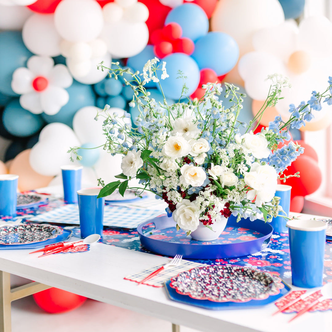 RED, WHITE & BLUE FLORAL TABLE RUNNER My Mind’s Eye 0 Faire Bonjour Fete - Party Supplies