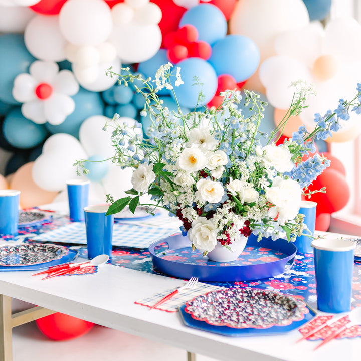 RED, WHITE & BLUE FLORAL TABLE RUNNER My Mind’s Eye 0 Faire Bonjour Fete - Party Supplies