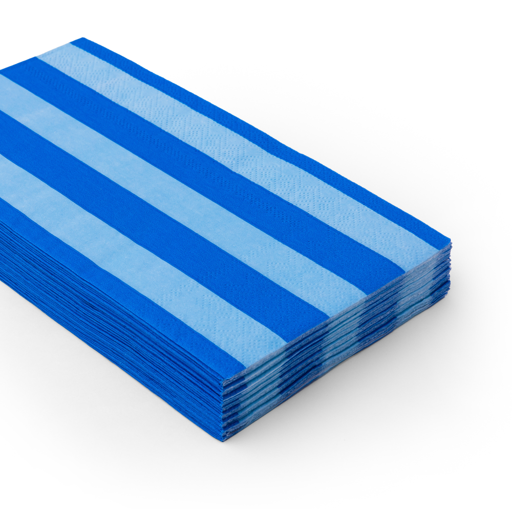 LIGHT & DARK BLUE SIGNATURE CABANA STRIPE GUEST TOWELS Bonjour Fete Napkin Luxury Cabana Stripe Guest Towels - Light & Dark Blue Bonjour Fete - Party Supplies