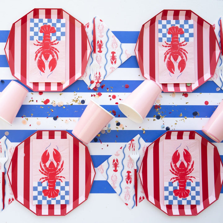 PINK & RED SIGNATURE CABANA STRIPE PLATES Bonjour Fete Plates PINK & RED SIGNATURE CABANA STRIPE PLATES Bonjour Fete - Party Supplies