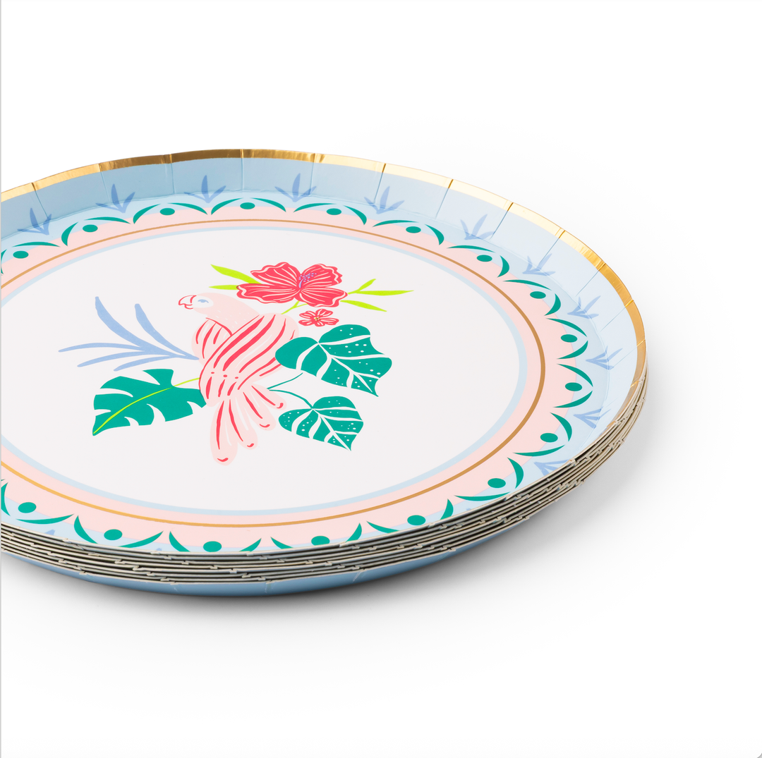LUAU TROPICAL BIRD SMALL PLATES Bonjour Fete Plates LUAU TROPICAL BIRD SMALL PLATES Bonjour Fete - Party Supplies