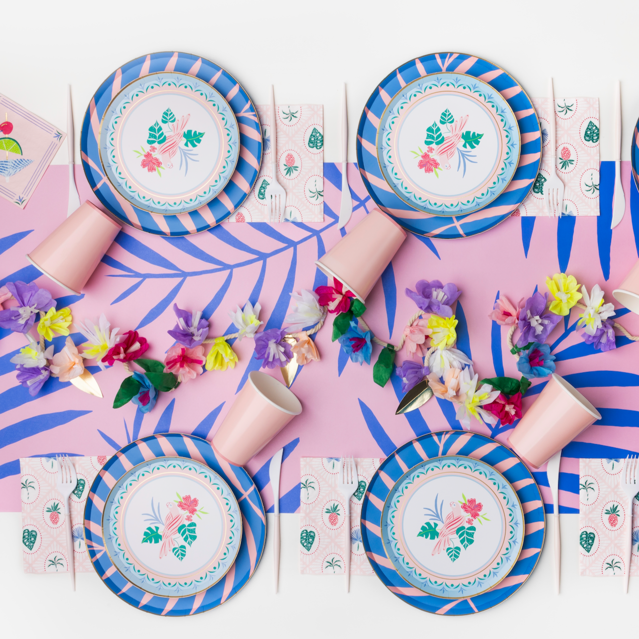 Blue palm leaf large plates for a luau or tropical summer party