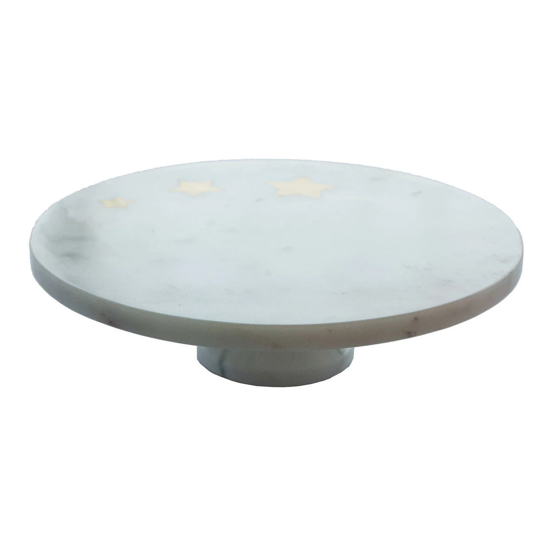 MARBLE WITH INLAID BRASS STARS PEDESTAL Creative Co-op Christmas Holiday Kitchen & Entertaining Bonjour Fete - Party Supplies