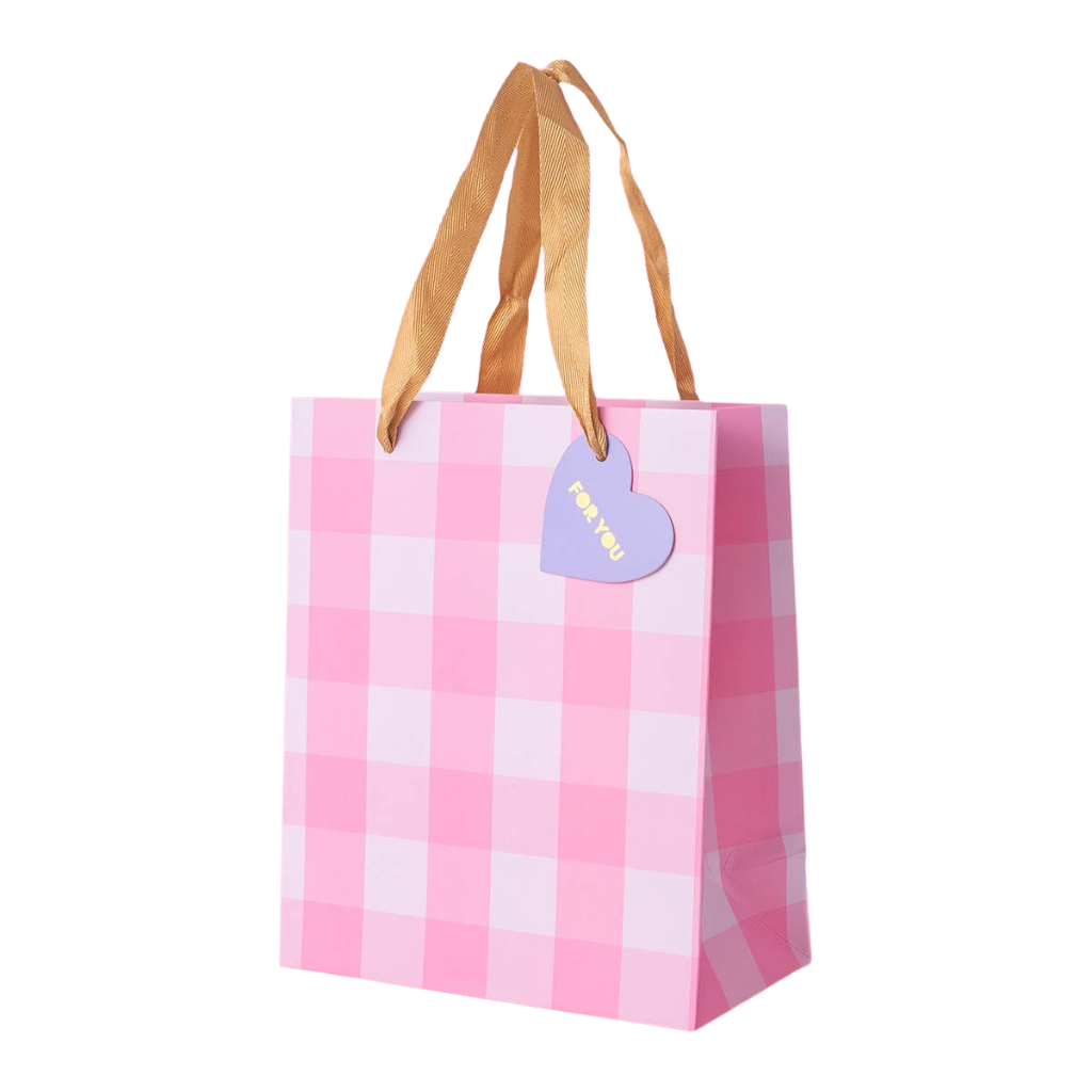 Light Pink Gingham Gift Bag Bonjour Fete Party Supplies Valentine's Day Gift Wrapping