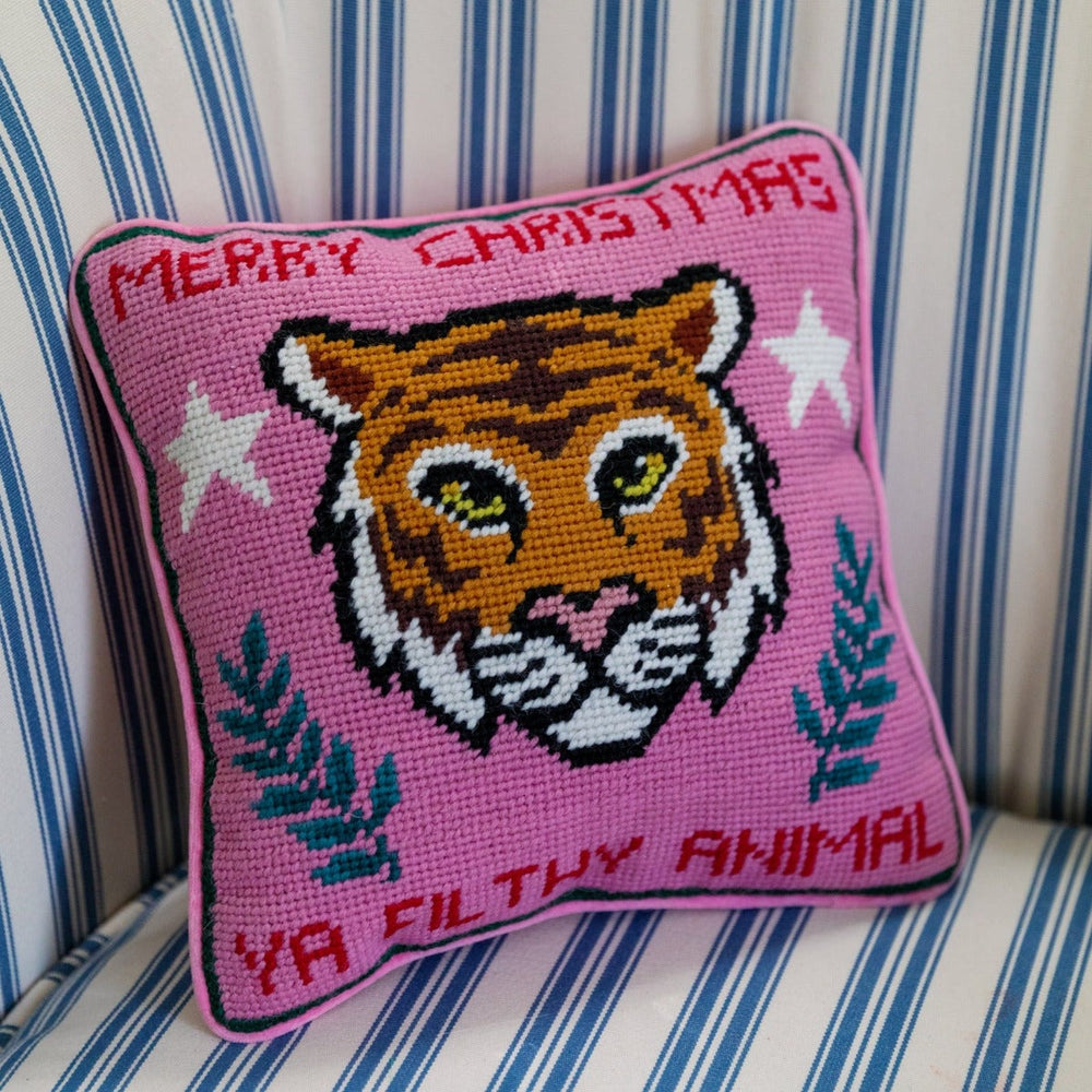 Filthy Animal Needlepoint Pillow Bonjour Fete Party Supplies Holiday Pillows & Linens