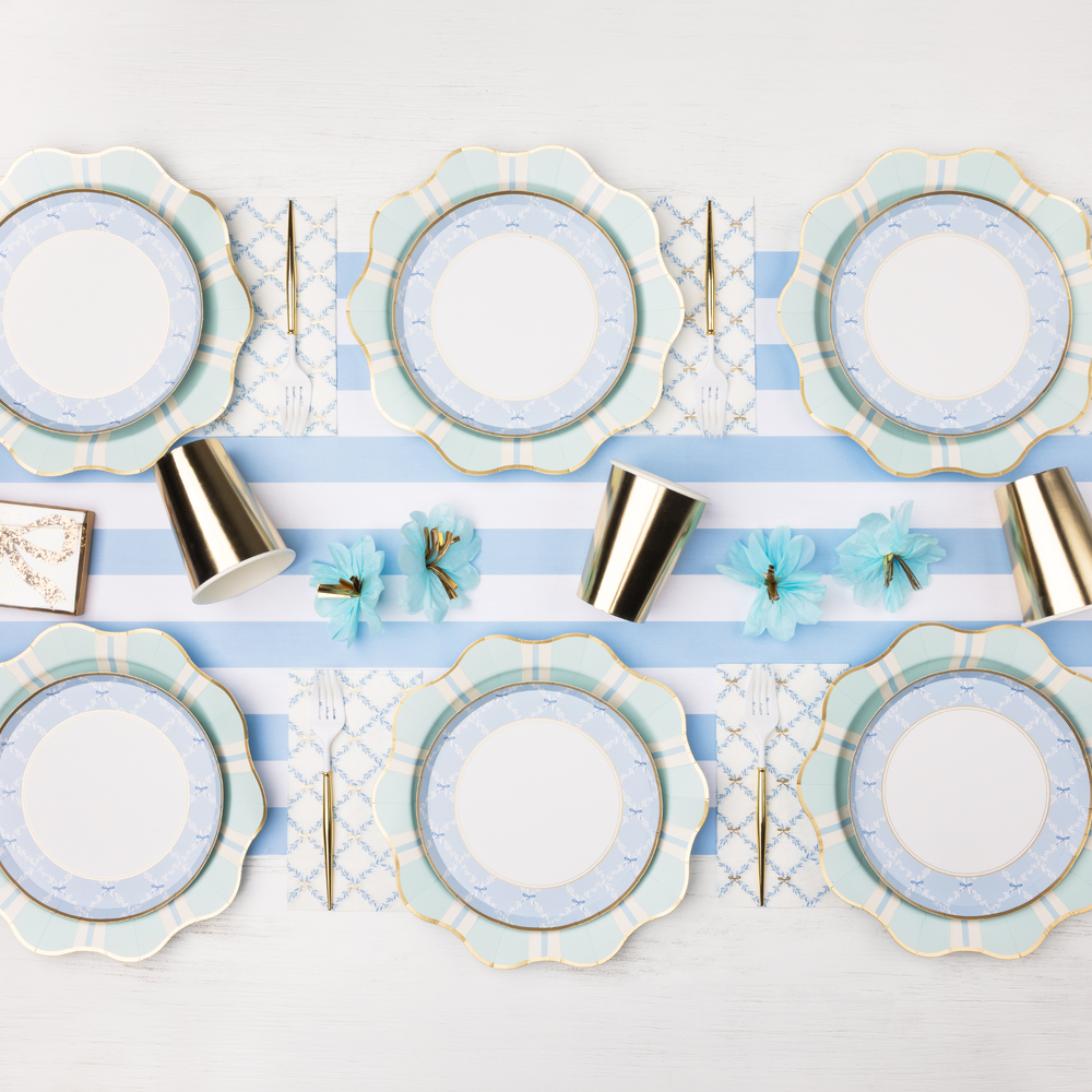 SKY BLUE SIGNATURE CABANA STRIPE TABLE RUNNER Bonjour Fête Table Covers & Placemats SKY BLUE SIGNATURE CABANA STRIPE TABLE RUNNER Bonjour Fete - Party Supplies