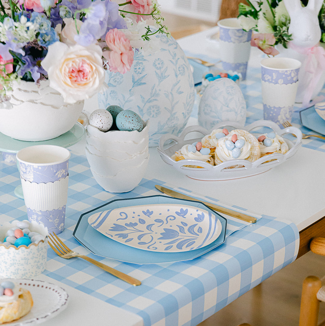 FLORAL EGG SHAPED PAPER PLATES My Mind’s Eye Easter tableware Bonjour Fete - Party Supplies