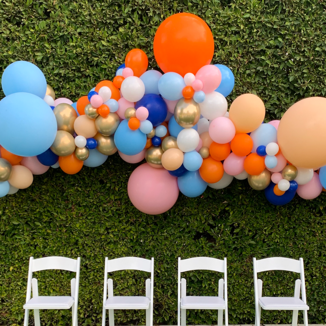Colorful balloon garland outdoor balloon backdrop decoration ideas - Los Angeles balloon installation
