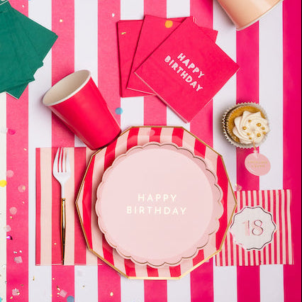 PETAL PINK SIGNATURE HAPPY BIRTHDAY SMALL PLATES Bonjour Fete Plates PETAL PINK SIGNATURE HAPPY BIRTHDAY SMALL PLATES Bonjour Fete - Party Supplies