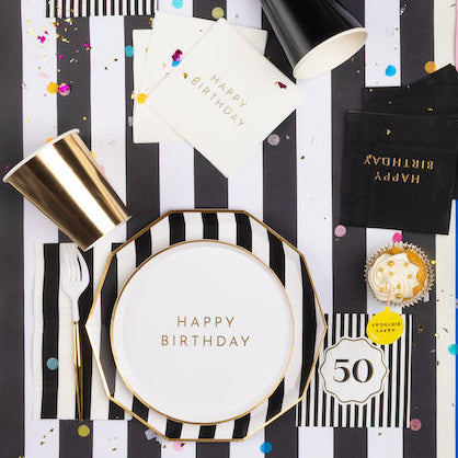 BLACK NOIR CABANA STRIPE PLATES Bonjour Fete Plates BLACK NOIR CABANA STRIPE PLATES Bonjour Fete - Party Supplies