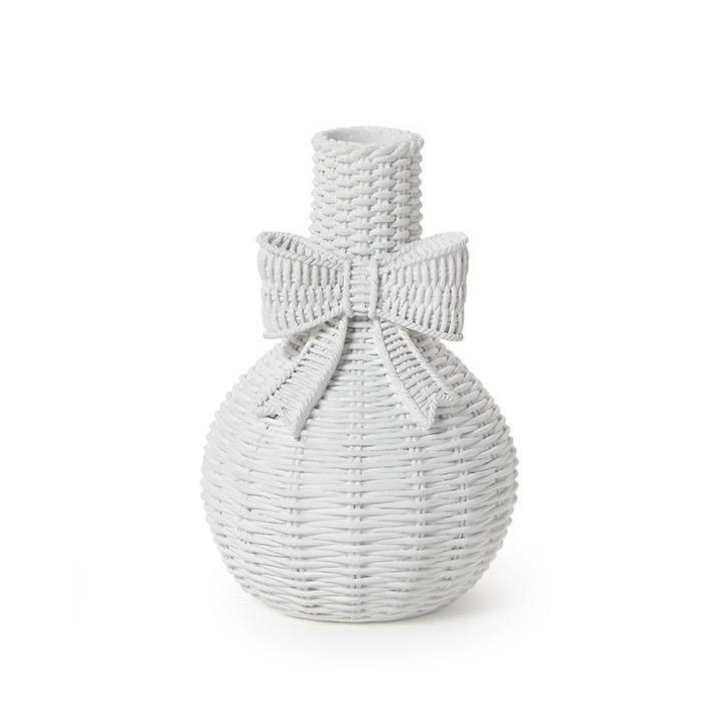 BASKET WEAVE BOW VASE Two's Company kitchen & entertaining Narrow Neck BASKET WEAVE BOW VASE Bonjour Fete - Party Supplies