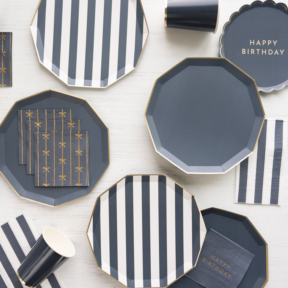 MIDNIGHT BLUE SIGNATURE CABANA STRIPE PLATES Bonjour Fete Bonjour Fete - Party Supplies