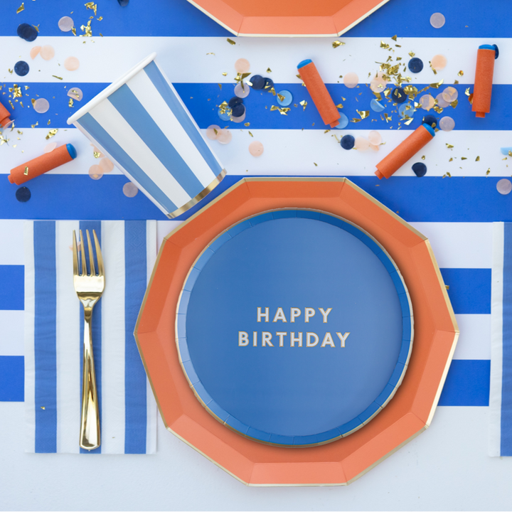 PALISADES BLUE SIGNATURE CABANA STRIPE CUPS Bonjour Fete Cups PALISADES BLUE SIGNATURE CABANA STRIPE CUPS Bonjour Fete - Party Supplies