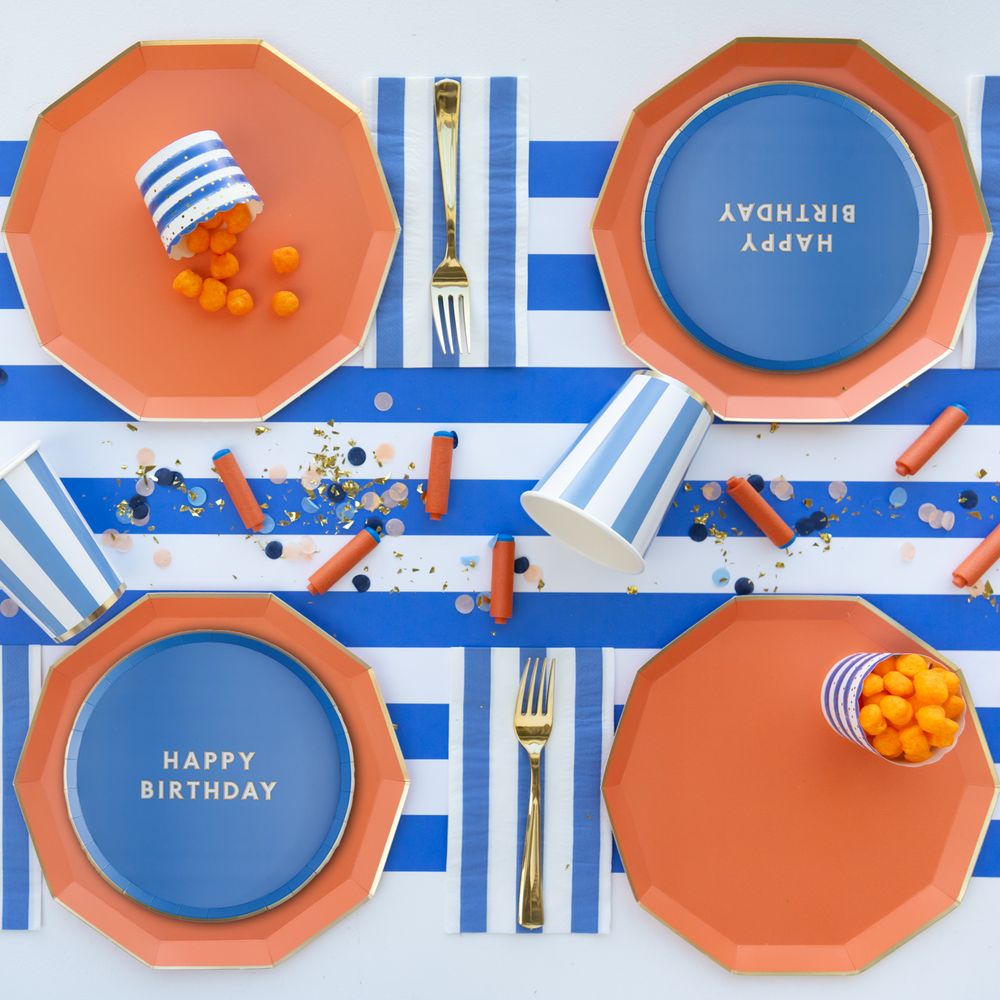 PALISADES BLUE SIGNATURE HAPPY BIRTHDAY SMALL PLATES Bonjour Fete Plates PALISADES BLUE SIGNATURE HAPPY BIRTHDAY SMALL PLATES Bonjour Fete - Party Supplies