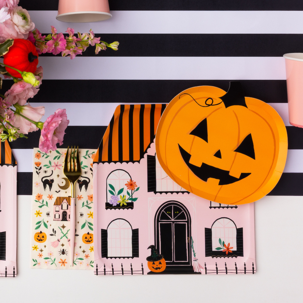 ORANGE JACK-O-LANTERN SMALL PLATES Bonjour Fete Plates ORANGE JACK-O-LANTERN SMALL PLATES Bonjour Fete - Party Supplies